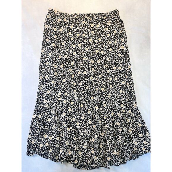 Unbranded Dresses & Skirts - Vintage style women’s black daisy floral midi skirt ruffle hem